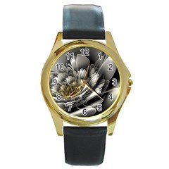 Fractal Silver Flower Bloom Floral Round Gold Metal Watch by Pakrebo