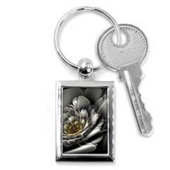 Fractal Silver Flower Bloom Floral Key Chain (rectangle)