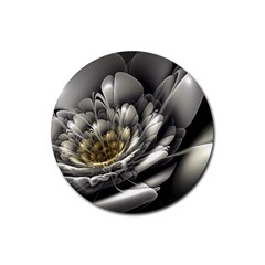 Fractal Silver Flower Bloom Floral Rubber Coaster (round) 