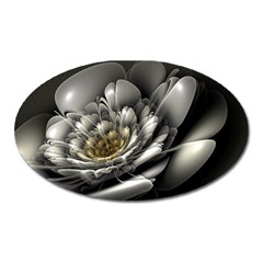 Fractal Silver Flower Bloom Floral Oval Magnet by Pakrebo