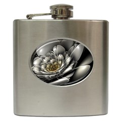 Fractal Silver Flower Bloom Floral Hip Flask (6 Oz) by Pakrebo