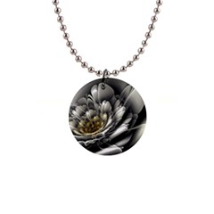 Fractal Silver Flower Bloom Floral 1  Button Necklace by Pakrebo