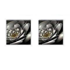 Fractal Silver Flower Bloom Floral Cufflinks (square) by Pakrebo