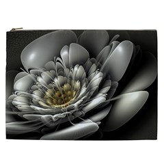 Fractal Silver Flower Bloom Floral Cosmetic Bag (xxl) by Pakrebo