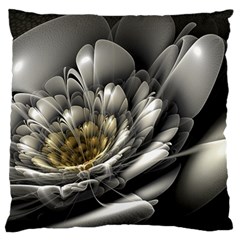 Fractal Silver Flower Bloom Floral Large Flano Cushion Case (one Side) by Pakrebo