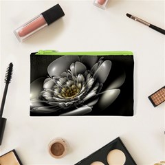 Fractal Silver Flower Bloom Floral Cosmetic Bag (xs) by Pakrebo