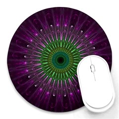 Purple Mandala Fractal Glass Round Mousepads by Pakrebo