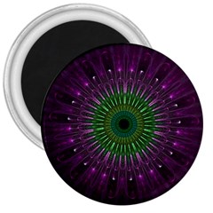 Purple Mandala Fractal Glass 3  Magnets by Pakrebo