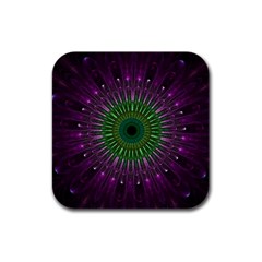 Purple Mandala Fractal Glass Rubber Square Coaster (4 Pack)  by Pakrebo