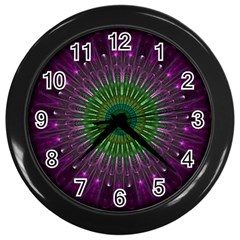 Purple Mandala Fractal Glass Wall Clock (black) by Pakrebo