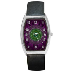 Purple Mandala Fractal Glass Barrel Style Metal Watch by Pakrebo