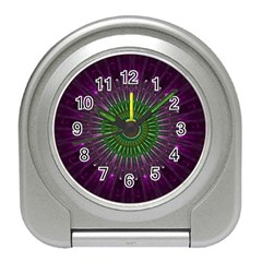 Purple Mandala Fractal Glass Travel Alarm Clock by Pakrebo