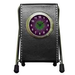 Purple Mandala Fractal Glass Pen Holder Desk Clock by Pakrebo