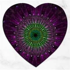 Purple Mandala Fractal Glass Jigsaw Puzzle (heart)