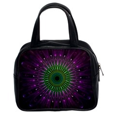 Purple Mandala Fractal Glass Classic Handbag (two Sides) by Pakrebo