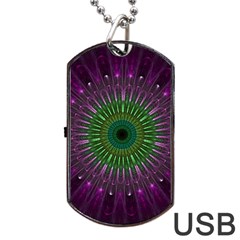 Purple Mandala Fractal Glass Dog Tag Usb Flash (one Side) by Pakrebo