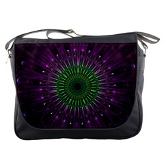 Purple Mandala Fractal Glass Messenger Bag by Pakrebo