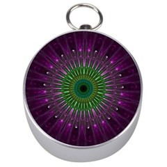 Purple Mandala Fractal Glass Silver Compasses by Pakrebo