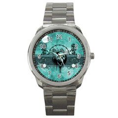 Awesome Skull With Wings Sport Metal Watch by FantasyWorld7