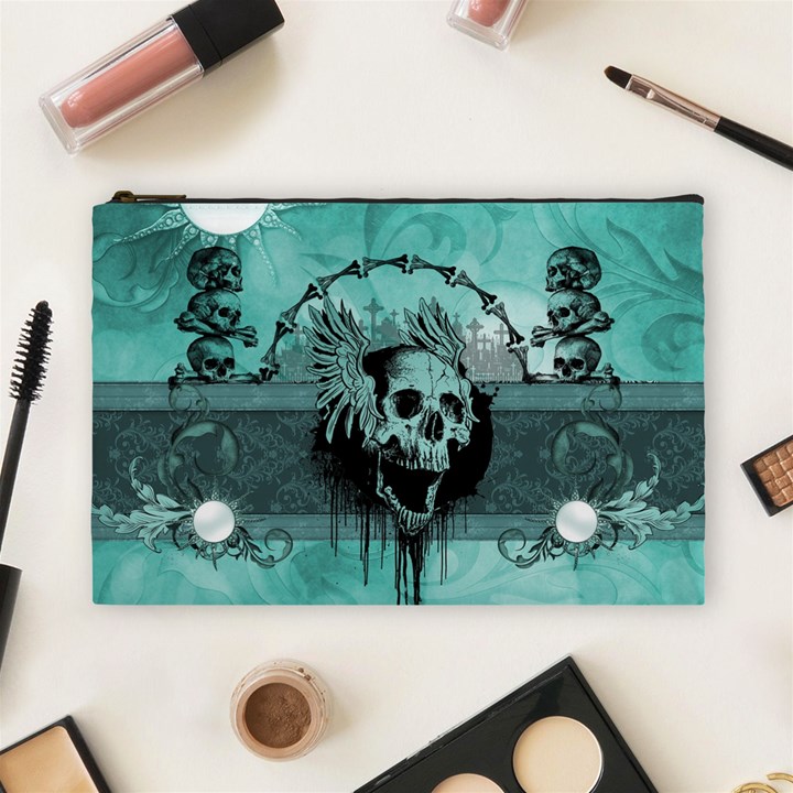 Awesome Skull With Wings Cosmetic Bag (Large)