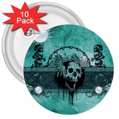 Awesome Skull With Wings 3  Buttons (10 Pack)  by FantasyWorld7