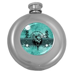 Awesome Skull With Wings Round Hip Flask (5 Oz) by FantasyWorld7