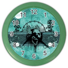 Awesome Skull With Wings Color Wall Clock by FantasyWorld7