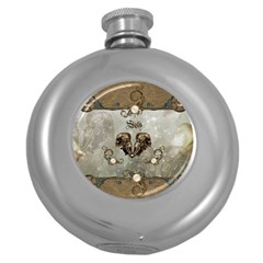 Awesome Mechanical Skull Round Hip Flask (5 Oz) by FantasyWorld7