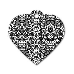 Lace Seamless Pattern With Flowers Dog Tag Heart (two Sides) by Sobalvarro