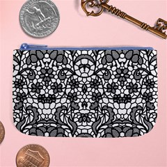 Lace Seamless Pattern With Flowers Large Coin Purse by Sobalvarro