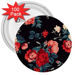 Vintage Roses Vector Seamless Pattern 02 3  Buttons (100 Pack)  by Sobalvarro