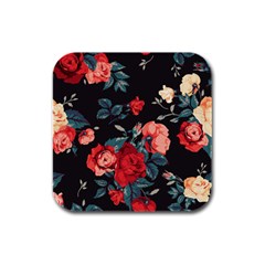 Vintage Roses Vector Seamless Pattern 02 Rubber Square Coaster (4 Pack)  by Sobalvarro