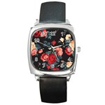 Vintage Roses Vector Seamless Pattern 02 Square Metal Watch Front