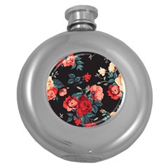 Vintage Roses Vector Seamless Pattern 02 Round Hip Flask (5 Oz) by Sobalvarro