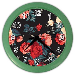 Vintage Roses Vector Seamless Pattern 02 Color Wall Clock by Sobalvarro