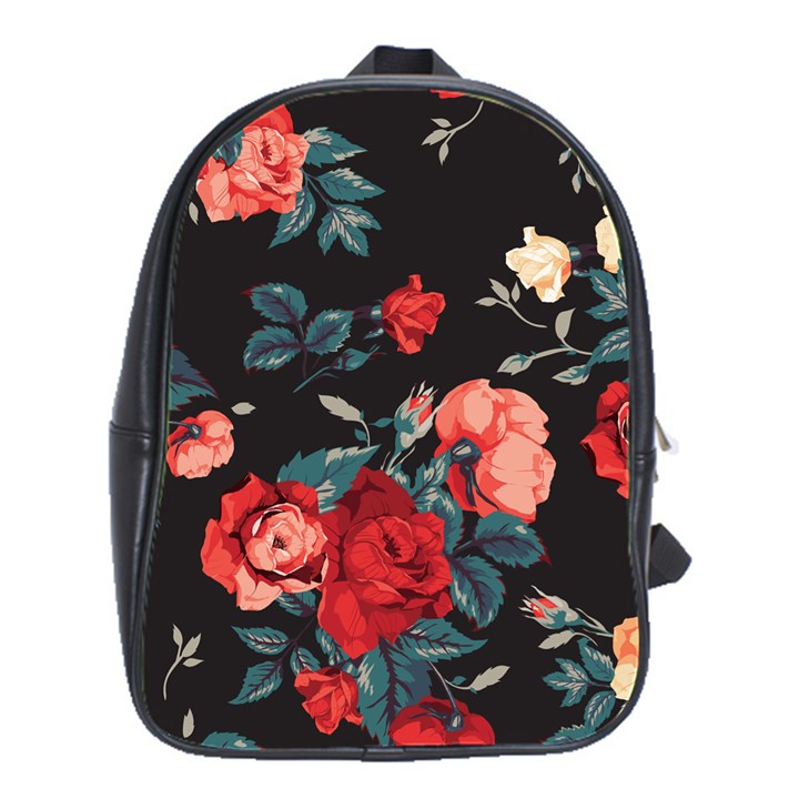 Vintage Roses Vector Seamless Pattern 02 School Bag (Large)