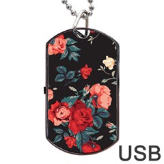 Vintage Roses Vector Seamless Pattern 02 Dog Tag Usb Flash (one Side) by Sobalvarro