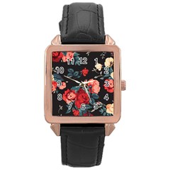 Vintage Roses Vector Seamless Pattern 02 Rose Gold Leather Watch  by Sobalvarro