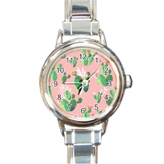 Vintage Plant Seamless Pattern Vectors 06 Round Italian Charm Watch by Sobalvarro