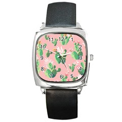 Vintage Plant Seamless Pattern Vectors 06 Square Metal Watch by Sobalvarro