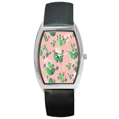 Vintage Plant Seamless Pattern Vectors 06 Barrel Style Metal Watch by Sobalvarro