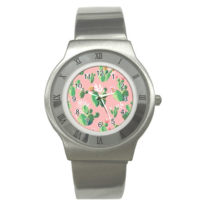 Vintage Plant Seamless Pattern Vectors 06 Stainless Steel Watch