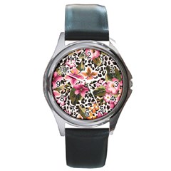 Seamless Flower Patterns Vector 03 Round Metal Watch by Sobalvarro