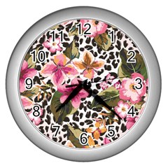 Seamless Flower Patterns Vector 03 Wall Clock (silver) by Sobalvarro