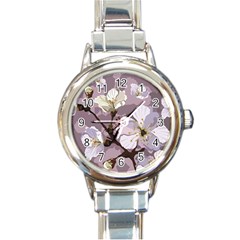 Peach Blossom Seamless Pattern Vector Round Italian Charm Watch by Sobalvarro