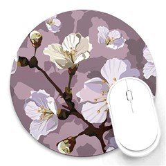 Peach Blossom Seamless Pattern Vector Round Mousepads by Sobalvarro