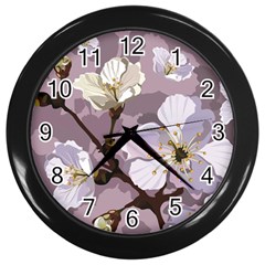 Peach Blossom Seamless Pattern Vector Wall Clock (black) by Sobalvarro