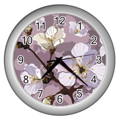 Peach Blossom Seamless Pattern Vector Wall Clock (silver) by Sobalvarro