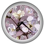 Peach Blossom Seamless Pattern Vector Wall Clock (Silver) Front