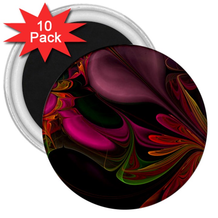 Fractal Abstract Colorful Floral 3  Magnets (10 pack) 